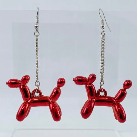 Balloon Animal Dog Dangle Pierced Earrings - Picture 2 of 7